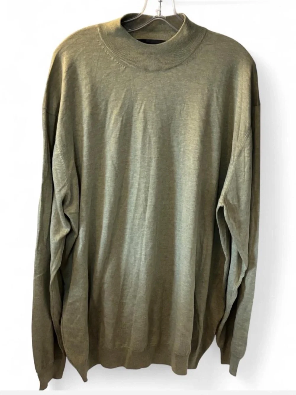 Tricots St Raphael Silk Cotton Blend Green Mock Neck Sweater Luxury Classic